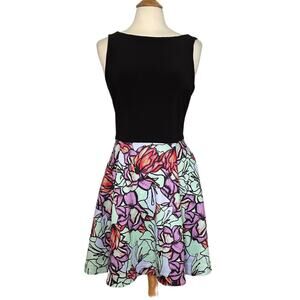 SLNY Black Tank Colorful Skirt Zipper Back Abstract Artsy Girly Boho Bohemian TJ